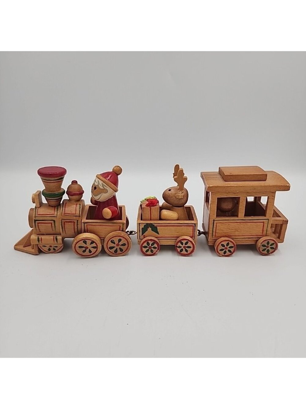 Vintage 1984 Dakin Wooden Christmas Train Santa Deer Bear 9" Long